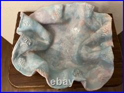 Postmodern Pottery Bowl SIGNED Pastel Organic Crimped Wavy Ruffled 1990