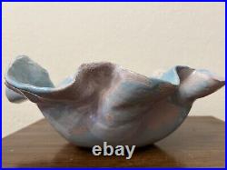 Postmodern Pottery Bowl SIGNED Pastel Organic Crimped Wavy Ruffled 1990
