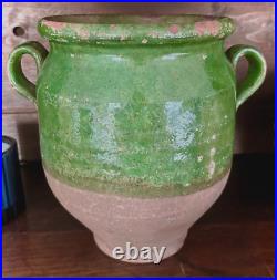 Pot À Confit French Antique Pottery Folk Art Ceramic Glazed Green Earthenware