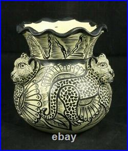 Pot/Container/Ceramic/Pottery Mexican Folk Art Chiapas Décor Yellow Jaguars