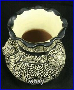 Pot/Container/Ceramic/Pottery Mexican Folk Art Chiapas Décor Yellow Jaguars
