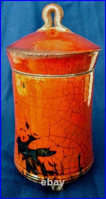 RAKU Art Pottery by Sedona Artist Bob Smith a pot, 4 legs, fennel, fine work