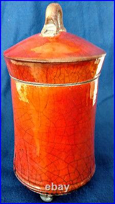RAKU Art Pottery by Sedona Artist Bob Smith a pot, 4 legs, fennel, fine work