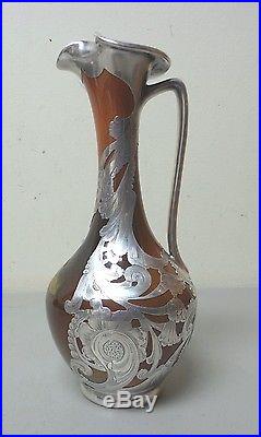 RARE 19th C. ROOKWOOD ART POTTERY 9.25 SILVER OVERLAY EWER, MARY NOURSE c. 1883