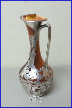 RARE 19th C. ROOKWOOD ART POTTERY 9.25 SILVER OVERLAY EWER, MARY NOURSE c. 1883