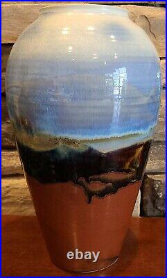 RARE! DAMON MOON Vintage Art Pottery Glazed Vase Southwest Landscape Scene 14