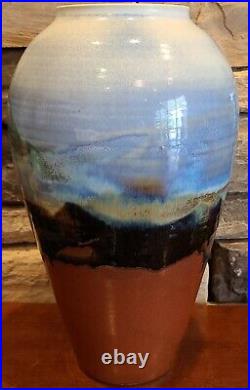 RARE! DAMON MOON Vintage Art Pottery Glazed Vase Southwest Landscape Scene 14