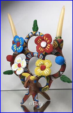 RARE Heron Martinez'Tree of Life' Bull Candleabra Pottery Ceramic Folk Art