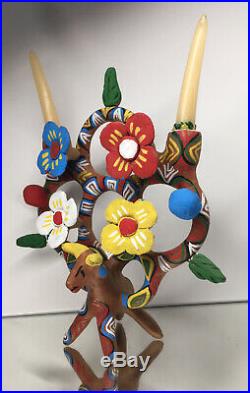 RARE Heron Martinez'Tree of Life' Bull Candleabra Pottery Ceramic Folk Art