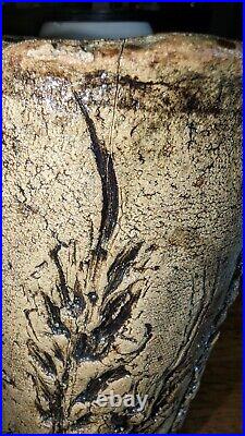 RARE LOIS ELDRIDGE Vase Signed MEADOW WEEDS MCM Studio Pottery 7.5 Art Pottery