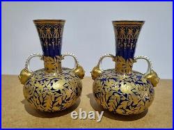 RARE Pair of Royal Crown Derby Twin Mask Handle Vases Urns C1880-1890