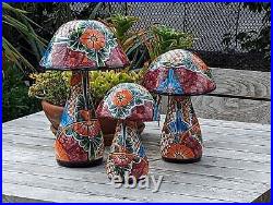 RESALE Mushroom Garden Decor & Yard Art, Ceramic Talavera Pottery, 3 Toadstools