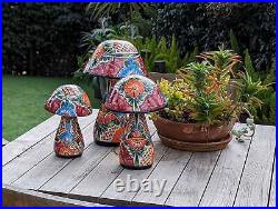 RESALE Mushroom Garden Decor & Yard Art, Ceramic Talavera Pottery, 3 Toadstools