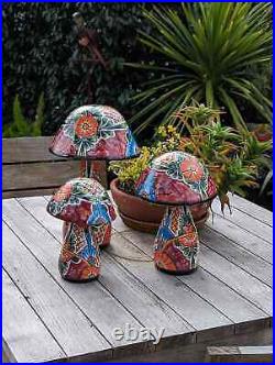 RESALE Mushroom Garden Decor & Yard Art, Ceramic Talavera Pottery, 3 Toadstools