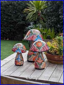 RESALE Mushroom Garden Decor & Yard Art, Ceramic Talavera Pottery, 3 Toadstools