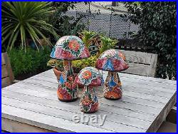 RESALE Mushroom Garden Decor & Yard Art, Ceramic Talavera Pottery, 3 Toadstools