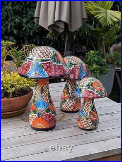 RESALE Mushroom Garden Decor & Yard Art, Ceramic Talavera Pottery, 3 Toadstools