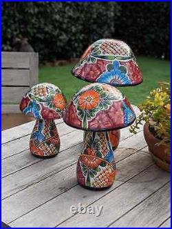 RESALE Mushroom Garden Decor & Yard Art, Ceramic Talavera Pottery, 3 Toadstools