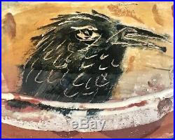 RON MEYERS Ceramic Studio Art Pottery COVERED JAR With BLACK BIRDS Athens, Georgia