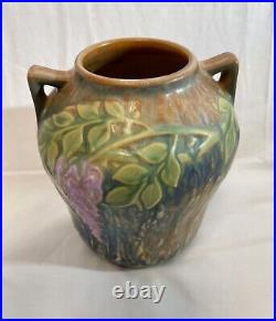 ROSEVILLE WISTERIA 1933 Blue Art Pottery Double Handled Vase #634-7 MINT