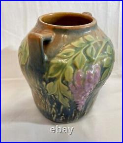 ROSEVILLE WISTERIA 1933 Blue Art Pottery Double Handled Vase #634-7 MINT