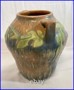 ROSEVILLE WISTERIA 1933 Blue Art Pottery Double Handled Vase #634-7 MINT