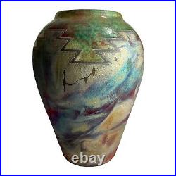 R. Kevin Kelley Ceramic Pottery Raku Vase Southwest Theme EUC