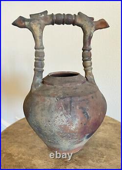 Raku Art Vessel Signed Urn Jar Pottery with Handle American Art Pottery