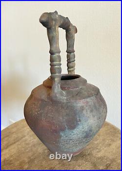 Raku Art Vessel Signed Urn Jar Pottery with Handle American Art Pottery