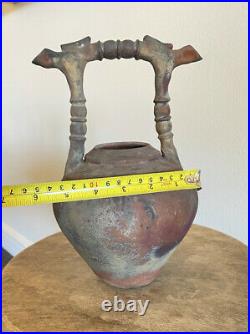 Raku Art Vessel Signed Urn Jar Pottery with Handle American Art Pottery