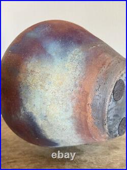 Raku Art Vessel Signed Urn Jar Pottery with Handle American Art Pottery