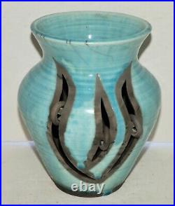 Raku Ceramic Studio Art Pottery Vase with Rings by Becca Licha 2002 Signed 7