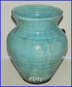 Raku Ceramic Studio Art Pottery Vase with Rings by Becca Licha 2002 Signed 7