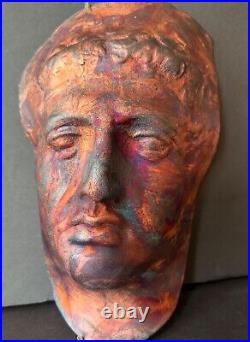 Raku Pottery Mask Hand-Crafted Wall-mounted Sculpture 12 x 8 Multicolor