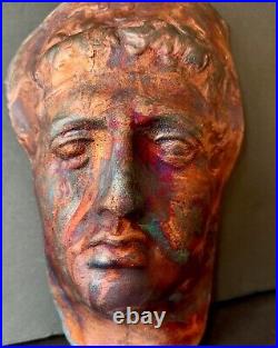Raku Pottery Mask Hand-Crafted Wall-mounted Sculpture 12 x 8 Multicolor