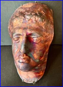 Raku Pottery Mask Hand-Crafted Wall-mounted Sculpture 12 x 8 Multicolor