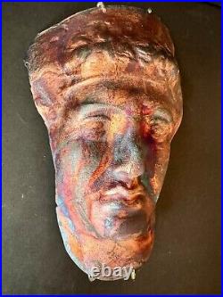 Raku Pottery Mask Hand-Crafted Wall-mounted Sculpture 12 x 8 Multicolor