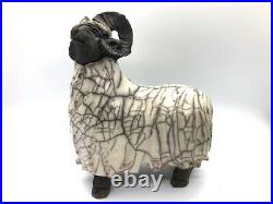 Raku Ram sculpture studio pottery ceramics. Signed. Rare. Aries