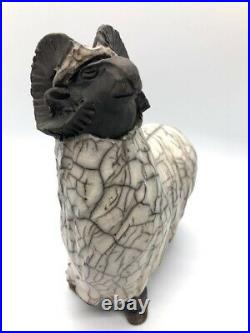 Raku Ram sculpture studio pottery ceramics. Signed. Rare. Aries