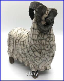 Raku Ram sculpture studio pottery ceramics. Signed. Rare. Aries