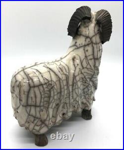 Raku Ram sculpture studio pottery ceramics. Signed. Rare. Aries