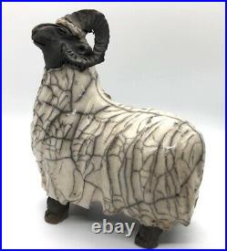 Raku Ram sculpture studio pottery ceramics. Signed. Rare. Aries