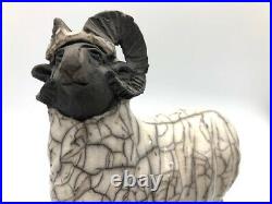 Raku Ram sculpture studio pottery ceramics. Signed. Rare. Aries