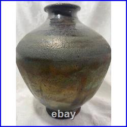 Raku Studio Pottery Vase Signed Original Piece Stunning Iridescent Colors
