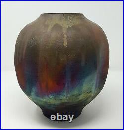 Raku Vase With Fireworks, Ceramic By Marty Markus 9.5