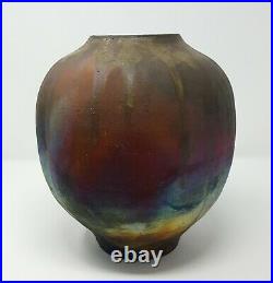 Raku Vase With Fireworks, Ceramic By Marty Markus 9.5