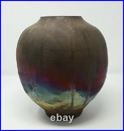 Raku Vase With Fireworks, Ceramic By Marty Markus 9.5