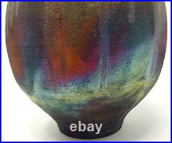 Raku Vase With Fireworks, Ceramic By Marty Markus 9.5