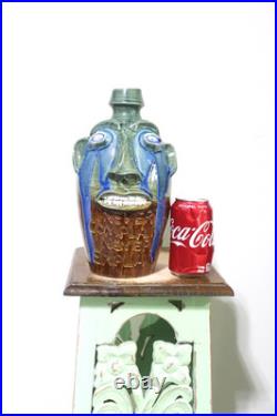 Randy tobias face jug, pottery, folkart 11''x7'