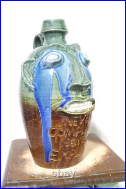Randy tobias face jug, pottery, folkart 11''x7'